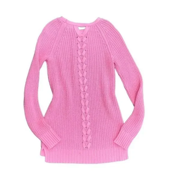 Tahari Girls Size Large Knit Sweater Sparkles Crisscross Back Pink Long Sleeve - Picture 2 of 6